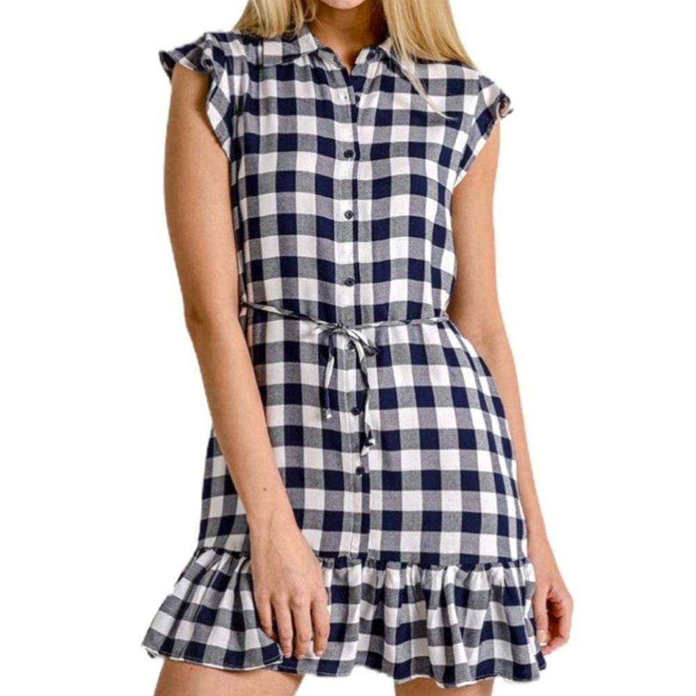BB Dakota Navy Plaid Shirt Dress